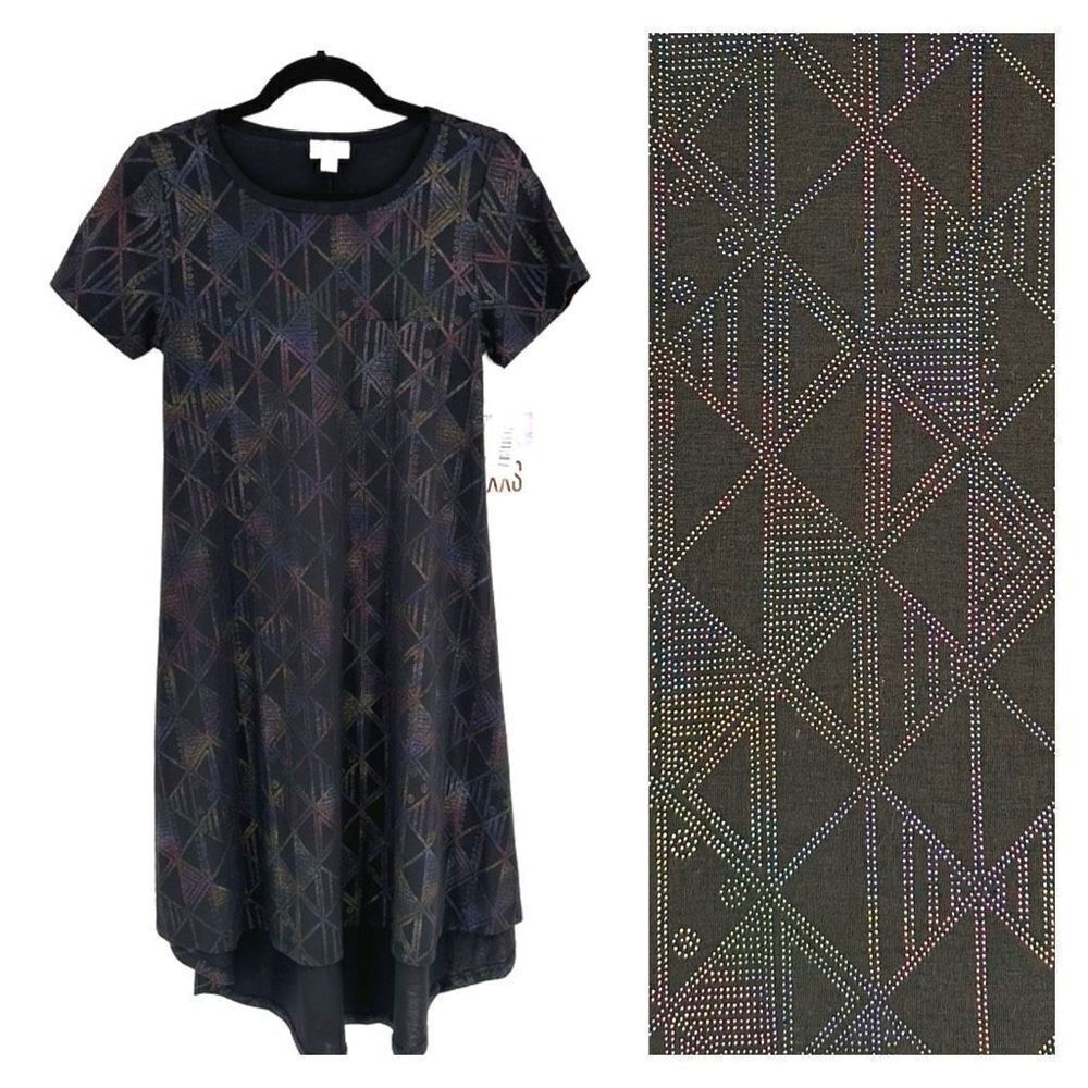 NWT Lularoe Black & Embellished Rainbow Color Carlie Dress XXS holographic